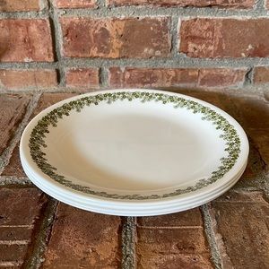 Vtg Corelle Spring Blossom Crazy Daisy Green Flowers 8" Plates Set of 4